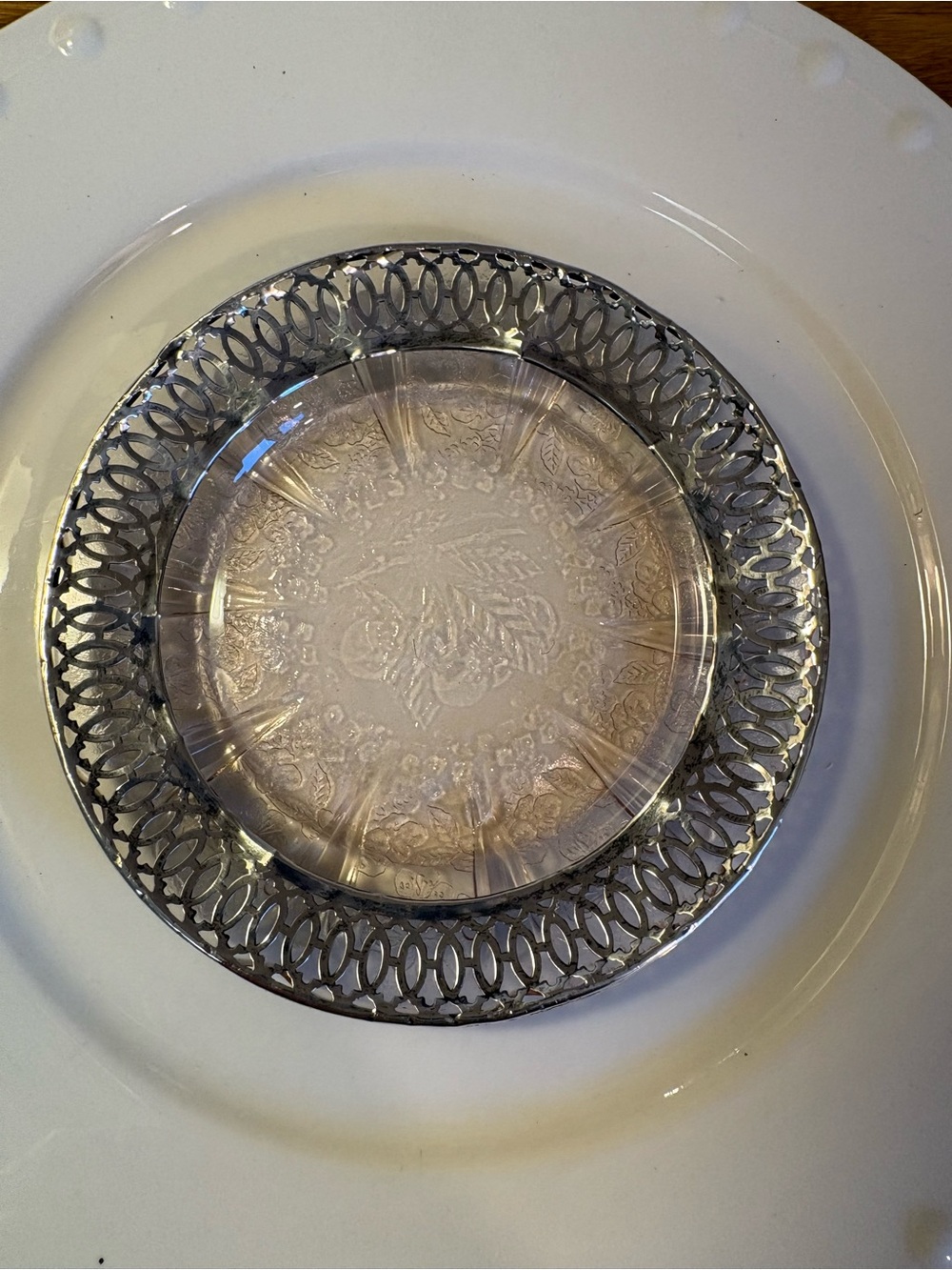 Webster Sterling silver 6” plate / Jeanette Glass ‘Cherry Blossom’